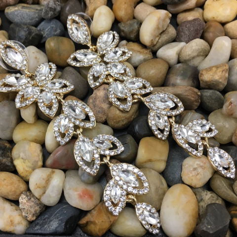 Flower Designer Inspired Crystal Earrings, Gold | Bellaire Wholesale