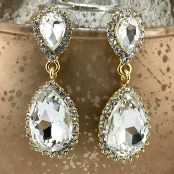 Crystal Long Teardrop Earrings, Gold | Bellaire Wholesale