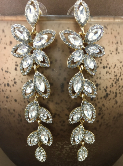 Flower Designer Inspired Crystal Earrings, Gold | Bellaire Wholesale
