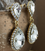 Crystal Long Teardrop Earrings, Gold | Bellaire Wholesale