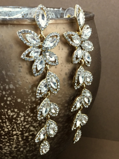 Flower Designer Inspired Crystal Earrings, Gold | Bellaire Wholesale