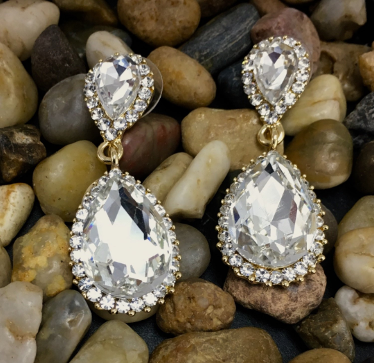 Crystal Long Teardrop Earrings, Gold | Bellaire Wholesale