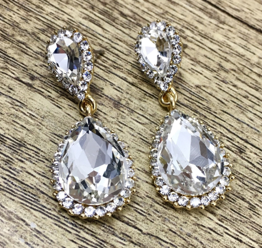 Crystal Long Teardrop Earrings, Gold | Bellaire Wholesale