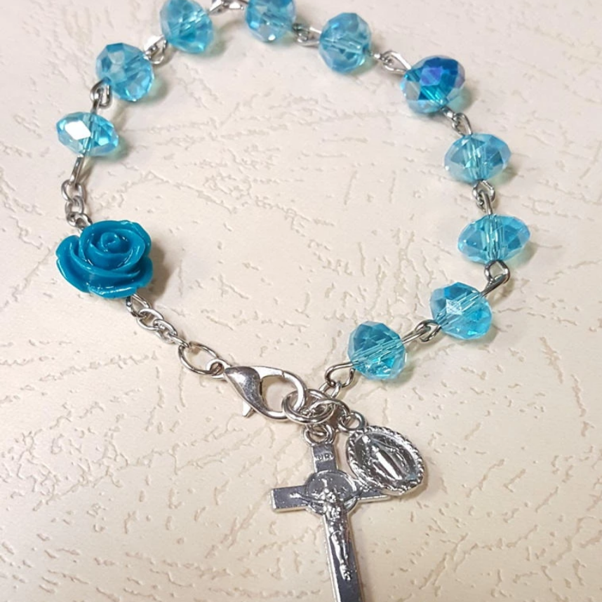 Glass Bead Rose Rosary Bracelet | Bellaire Wholesale
