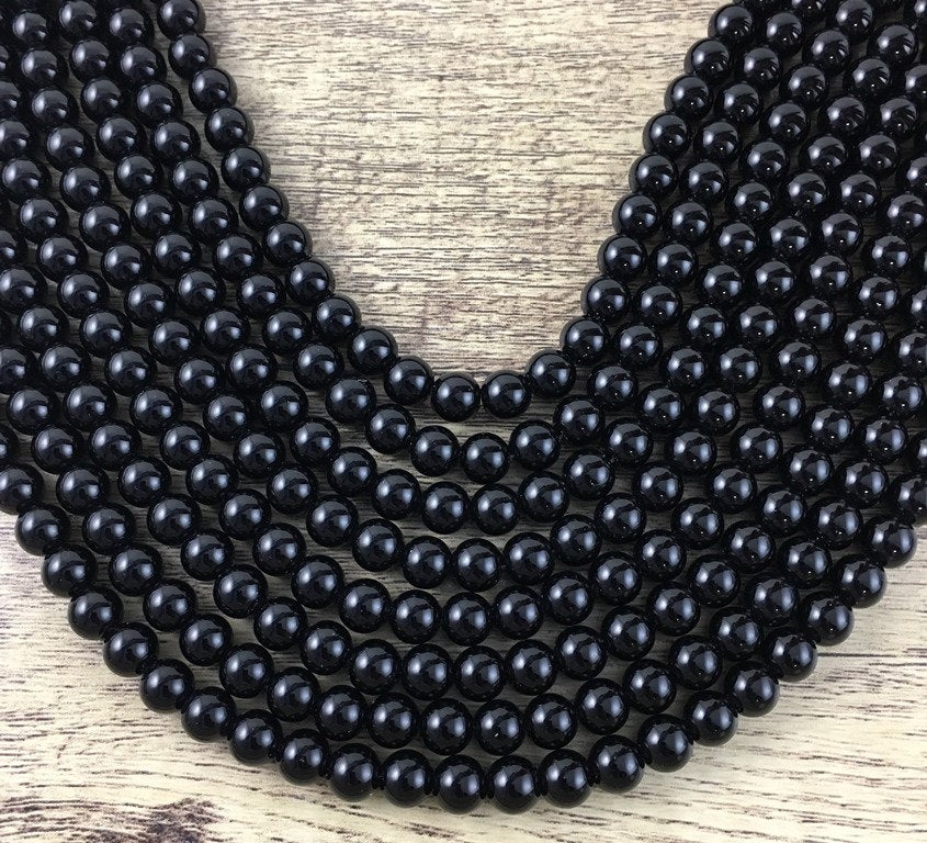 Shiny Onyx Bead, Black natural stone | Bellaire Wholesale