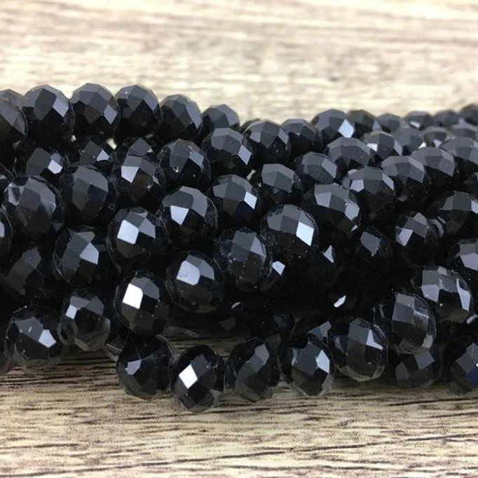 6mm Faceted Rondelle Glass Bead, Jet Black | Bellaire Wholesale
