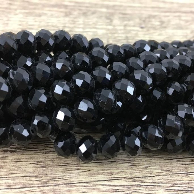 8mm Faceted Rondelle Glass Bead, Jet Black | Bellaire Wholesale