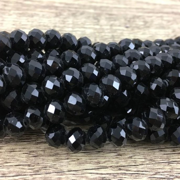 Faceted Rondelle Glass Bead, Jet Black | Bellaire Wholesale