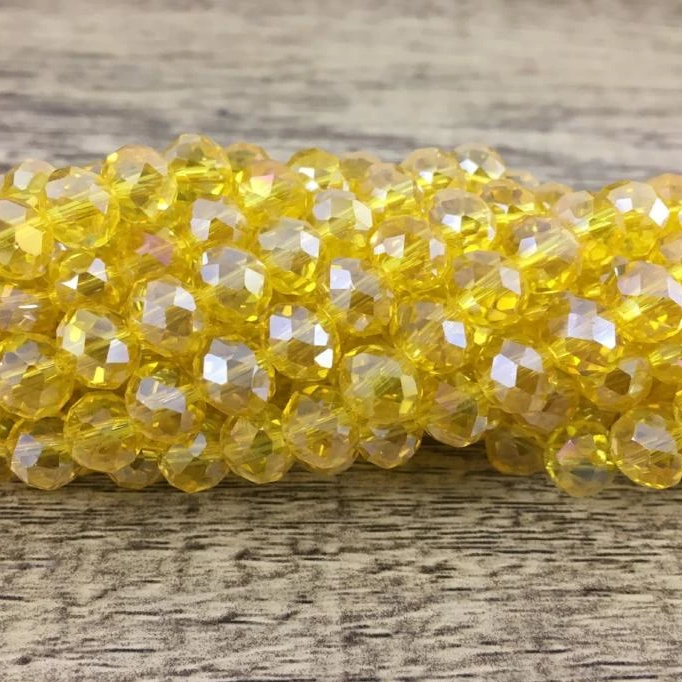 8mm Faceted Rondelle Glass Bead, Yellow AB | Bellaire Wholesale
