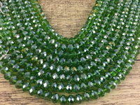 8mm Faceted Rondelle Glass Beads, Green AB | Bellaire Wholesale