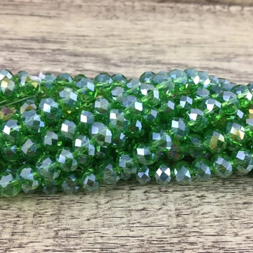 8mm Faceted Rondelle Glass Beads, Green AB | Bellaire Wholesale