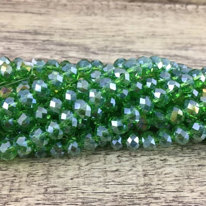 8mm Faceted Rondelle Glass Beads, Green AB | Bellaire Wholesale