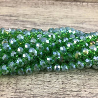 6mm Faceted Rondelle Glass Beads, Green AB | Bellaire Wholesale