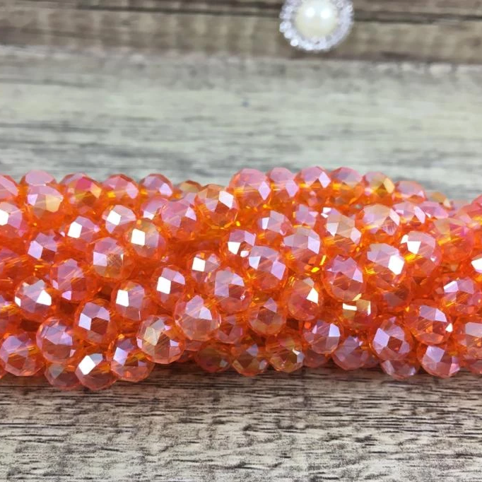 8mm Faceted Rondelle Glass Bead, Orange AB | Bellaire Wholesale