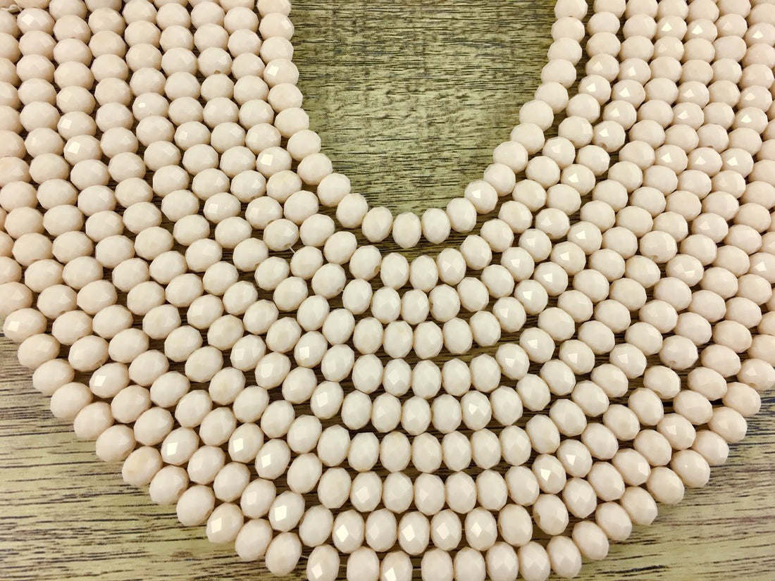 8mm Faceted Rondelle Glass Bead, Bone Color | Bellaire Wholesale