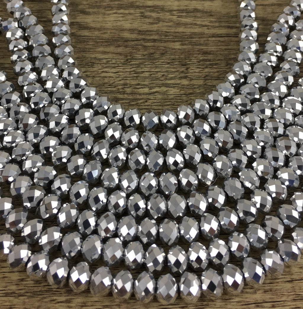 8mm Faceted Rondelle Glass Bead  Silver Grey | Bellaire Wholesale