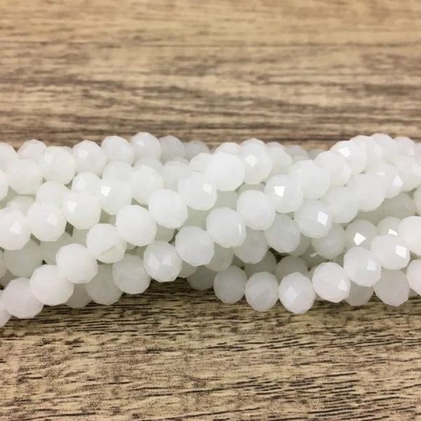 8mm Snow Ball White Faceted Rondelle Glass Bead | Bellaire Wholesale