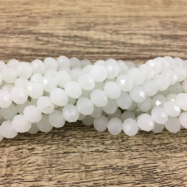 6mm Snow Ball White Faceted Rondelle Glass Bead | Bellaire Wholesale