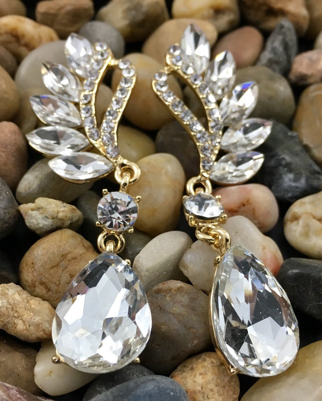 Crystal Marquise Teardrop Earrings, Gold | Bellaire Wholesale