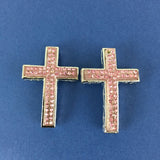 Alloy Connector, Pink Cross Two Row Stone | Bellaire Wholesale