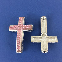 Alloy Connector, Pink Cross Two Row Stone | Bellaire Wholesale