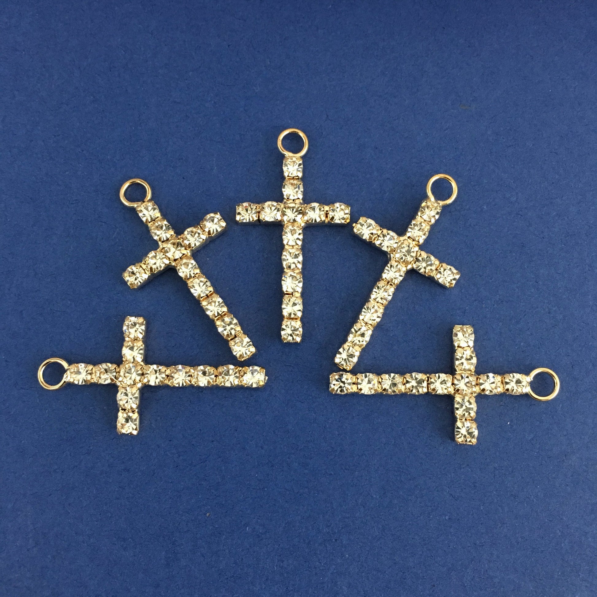 Alloy Charm, One Row Rhinestone Gold Cross | Bellaire Wholesale