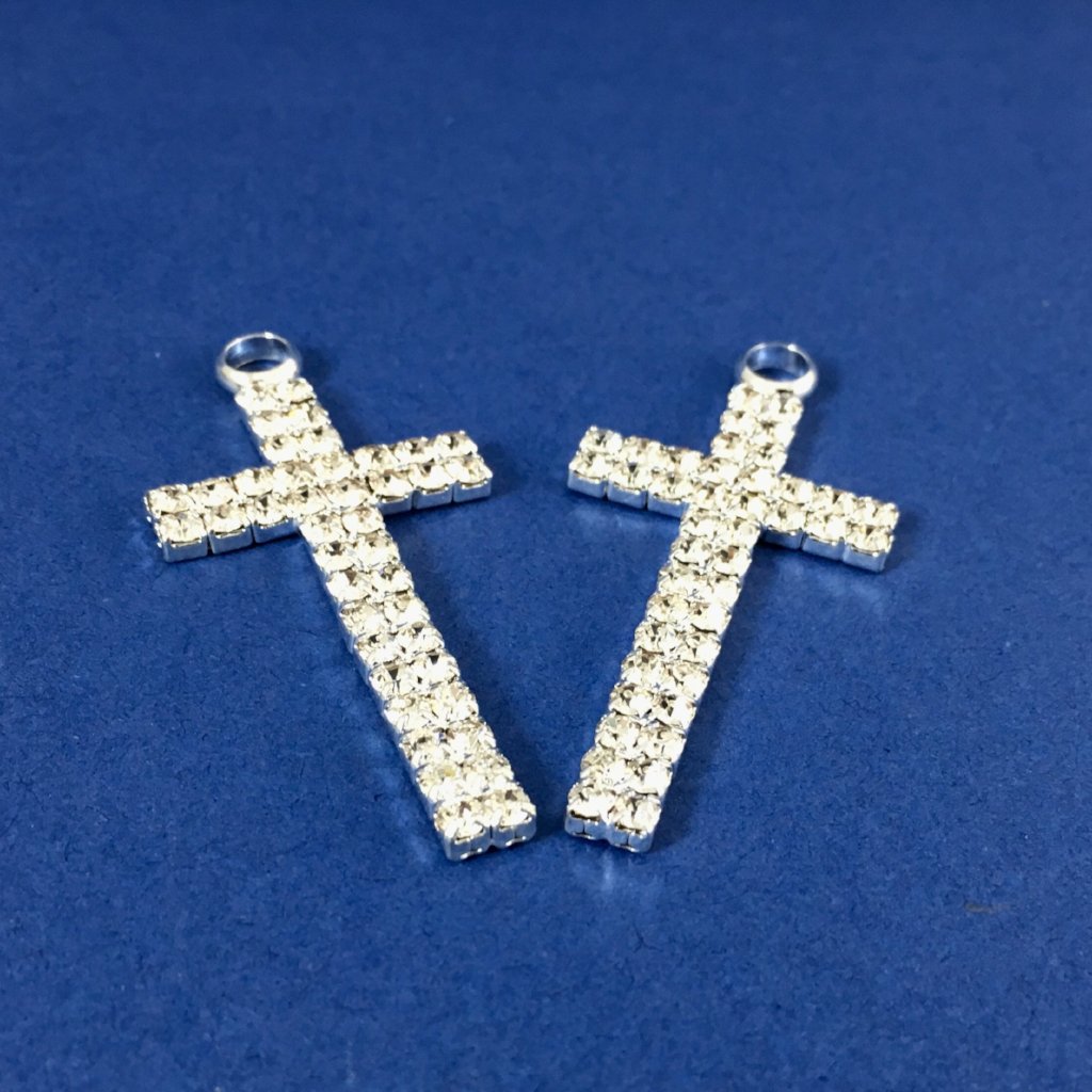 Alloy Charm, Two Row Rhinestone Silver Cross | Bellaire Wholesale
