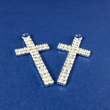 Alloy Charm, Two Row Rhinestone Silver Cross | Bellaire Wholesale
