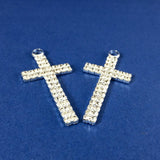 Alloy Charm, Two Row Rhinestone Silver Cross | Bellaire Wholesale
