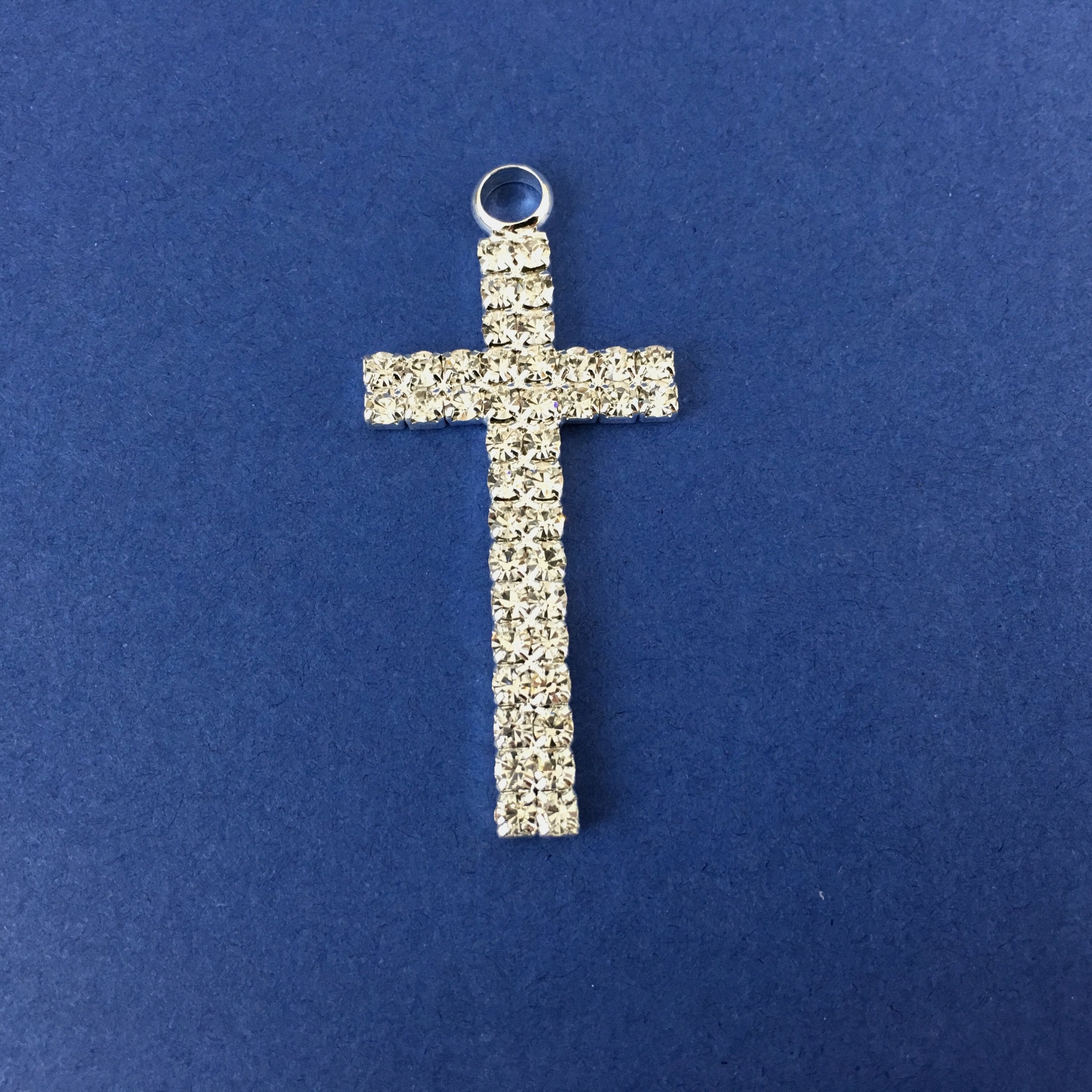 Alloy Charm, Two Row Rhinestone Silver Cross | Bellaire Wholesale