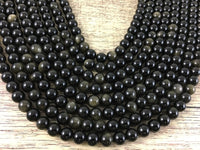 8mm Gold Black Obsidian beads
