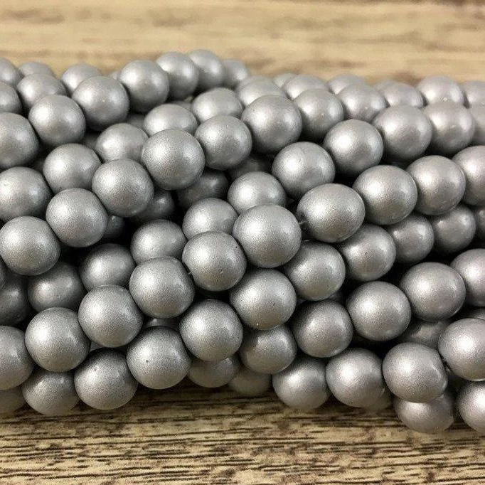 10mm Faux Glass Pearl Matte Finish, Solid Grey | Bellaire Wholesale