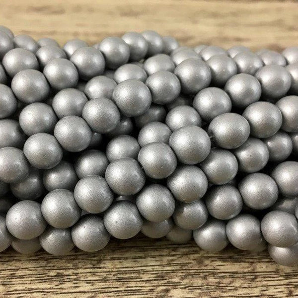 8mm Faux Glass Pearl Matte Finish, Solid Grey | Bellaire Wholesale