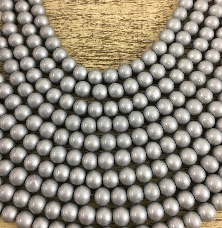 8mm Faux Glass Pearl Matte Finish, Solid Grey | Bellaire Wholesale