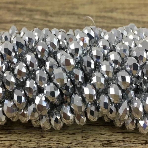 8mm Faceted Rondelle Glass Bead  Silver Grey | Bellaire Wholesale