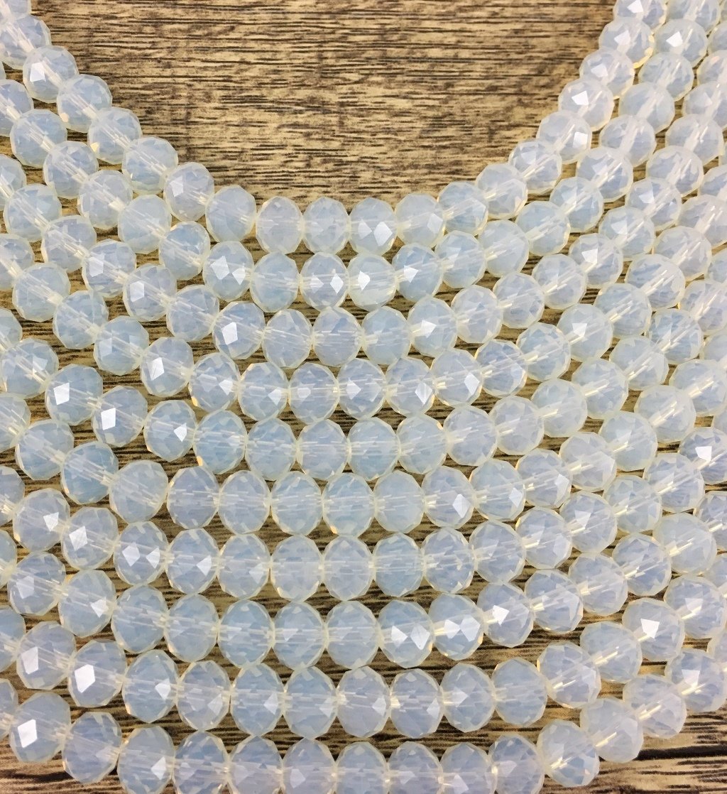 8mm Faceted Rondelle Glass Bead,Frosty White | Bellaire Wholesale