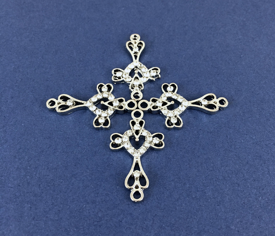 Alloy Connector, Rhodium Heart Cross | Bellaire Wholesale