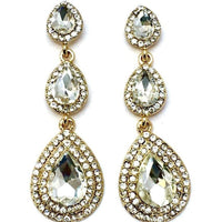 Crystal 3 Tier Teardrop Earrings, Gold | Bellaire Wholesale