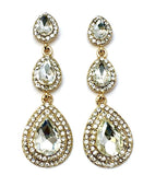 Crystal 3 Tier Teardrop Earrings, Gold | Bellaire Wholesale