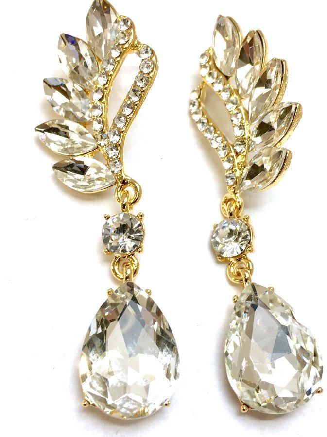 Crystal Marquise Teardrop Earrings, Gold | Bellaire Wholesale