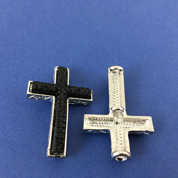 Alloy Connector, Black Cross Two Row Stone | Bellaire Wholesale
