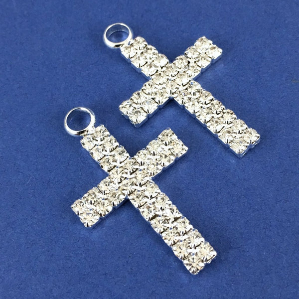 Alloy Charm, Two Row Small Rhinestone Silver Cross| Bellaire Wholesale