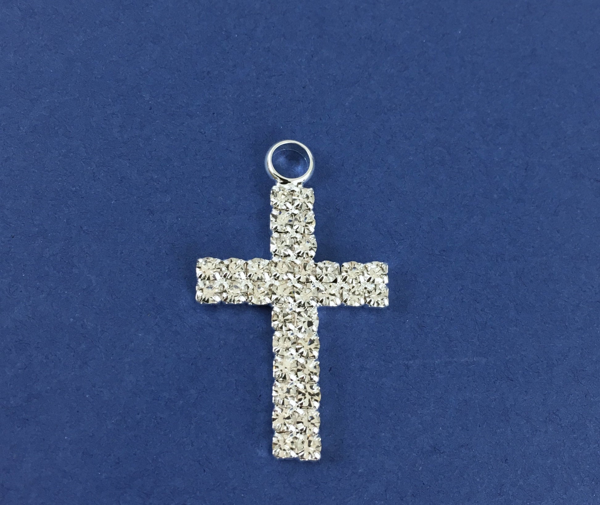 Alloy Charm, Two Row Small Rhinestone Silver Cross| Bellaire Wholesale