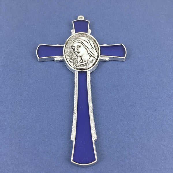 Alloy Enamel Virgin Mary Cross Charm, Blue Cross | Bellaire Wholesale