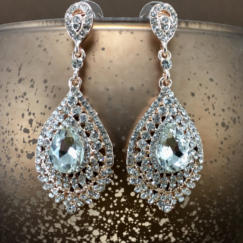 Crystal Victorian Teardrop Earrings, Rose Gold | Bellaire Wholesale