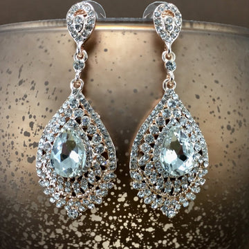 Crystal Victorian Teardrop Earrings, Rose Gold | Bellaire Wholesale