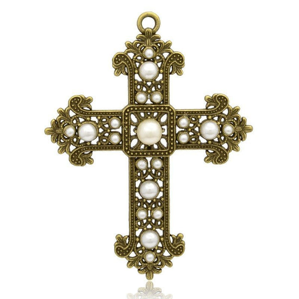 Alloy Antique Bronze Pearl Cross | Bellaire Wholesale