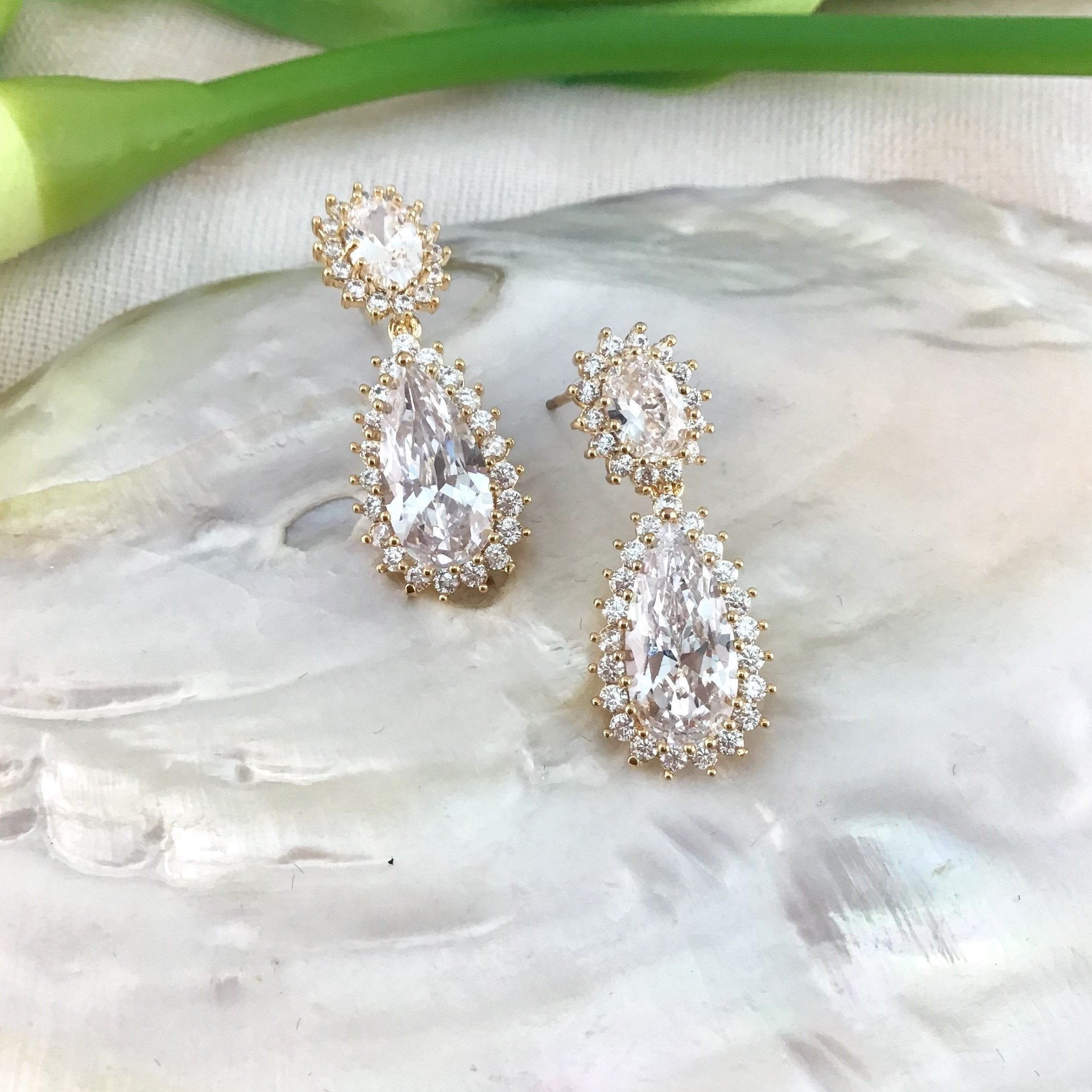 Bridal Cubic Zirconia Earrings, 18K Plated | Bellaire Wholesale