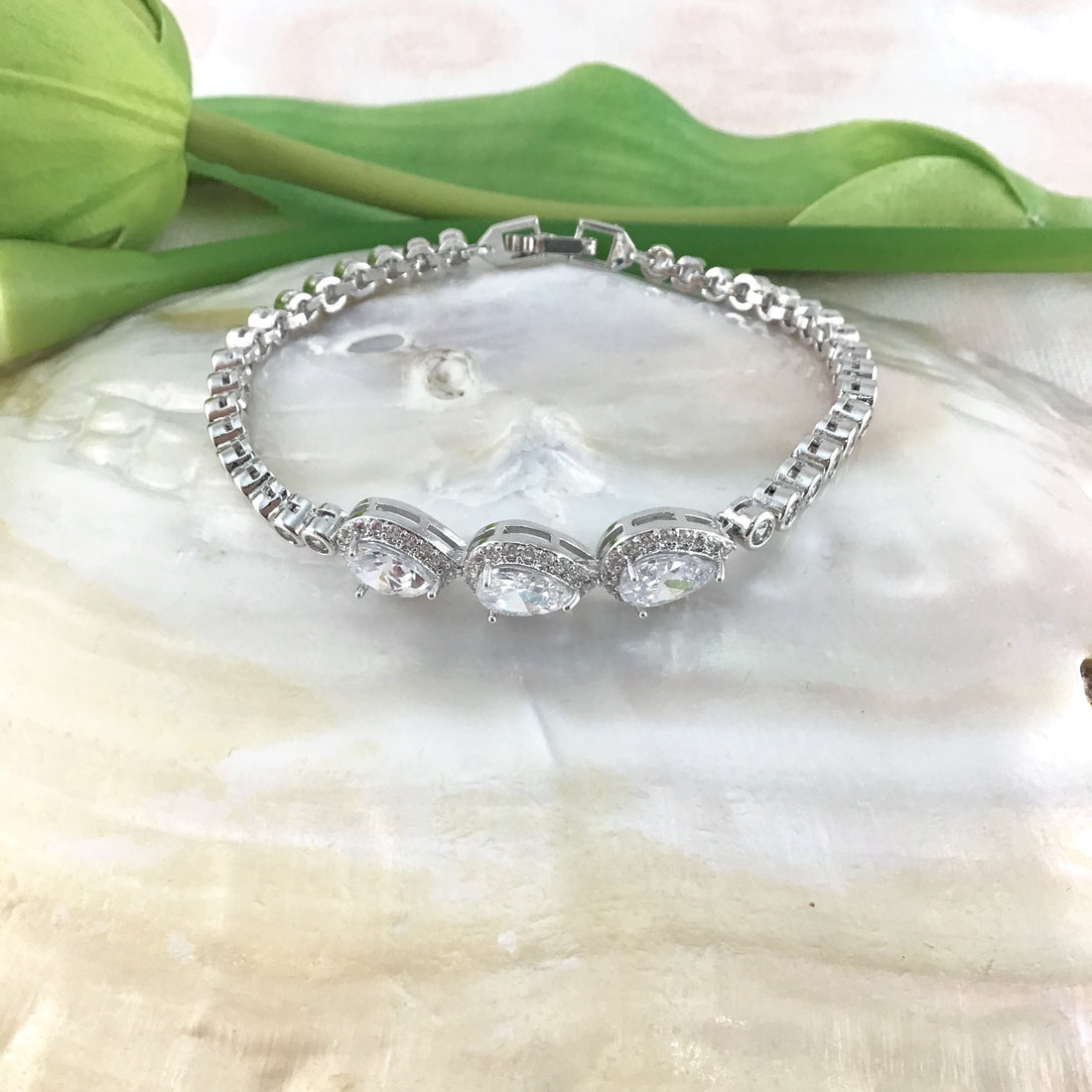 Cubic Zirconia Teardrop Bridal Bracelet | Bellaire Wholesale