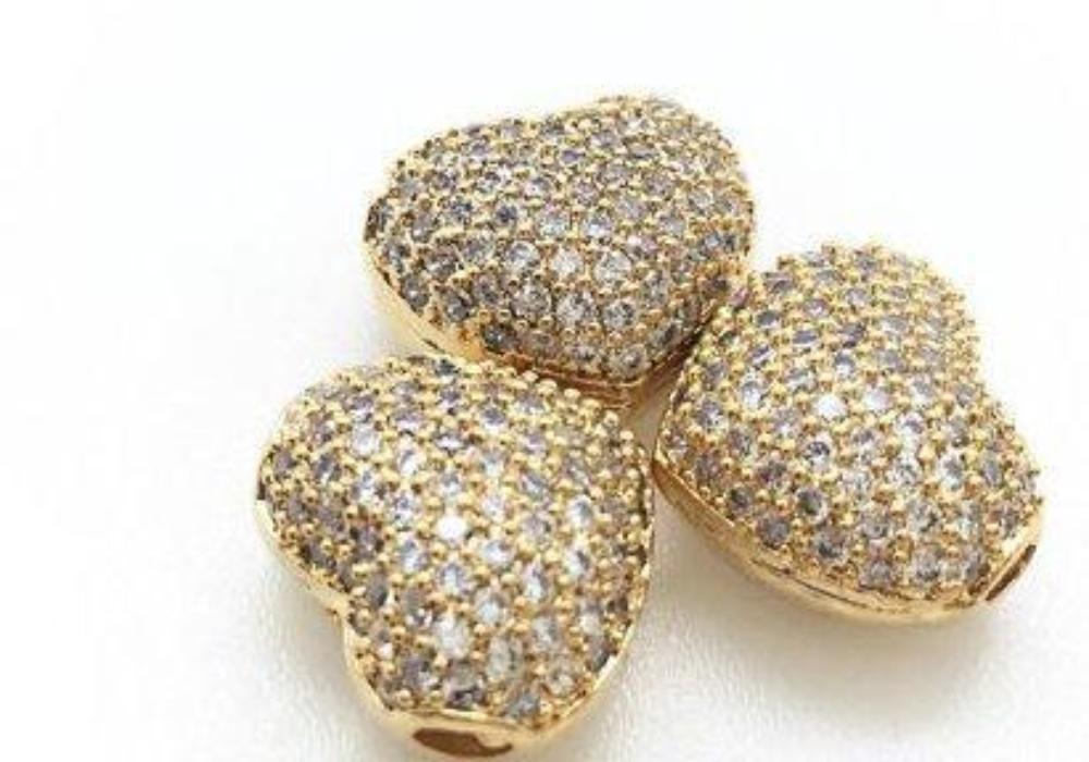 Cz Pave, Micro Pave Gold Heart Bead | Bellaire Wholesale